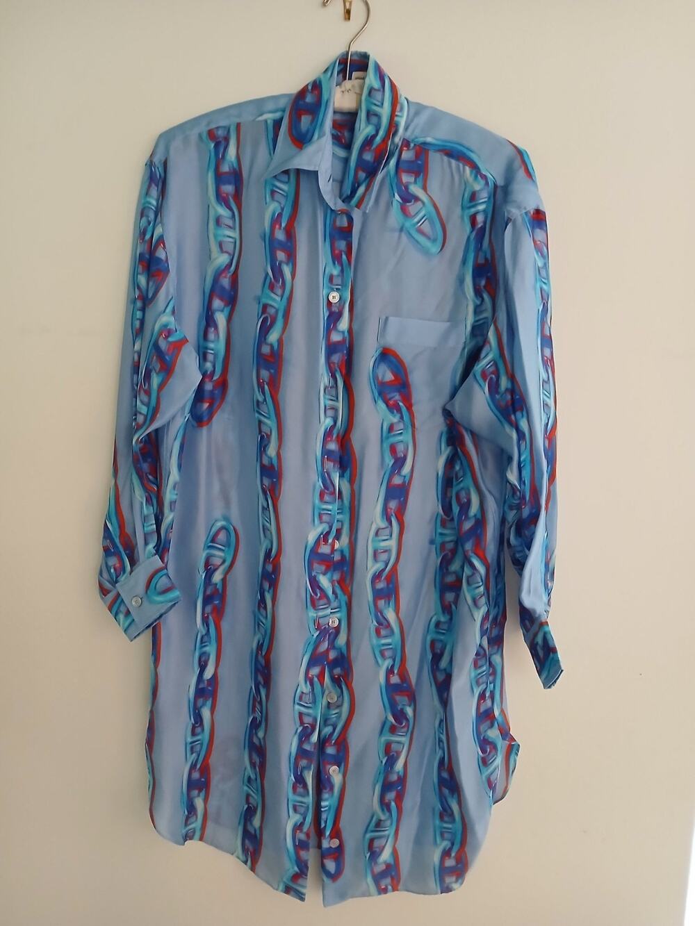 Authentic Vintage Hermès Paris Light Blue Chaîne d'Ancre Chain Pattern 100% Silk